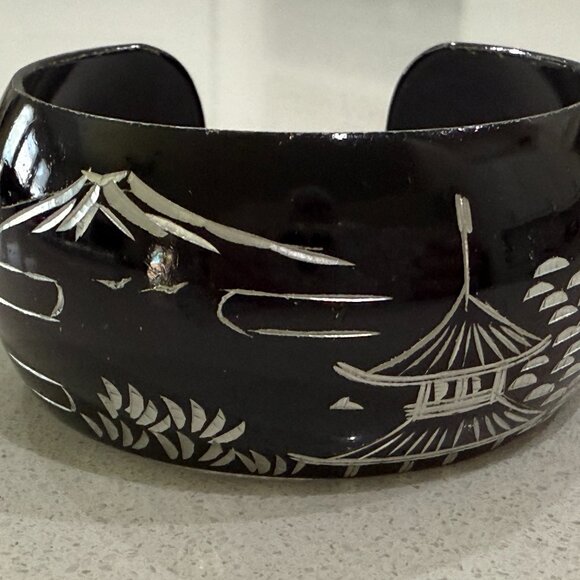 Metallic Cuff Bracelet with Asian Theme - Picture 2 of 5